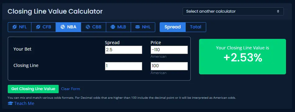 Expected value calculation example in sports betting using probability and stake